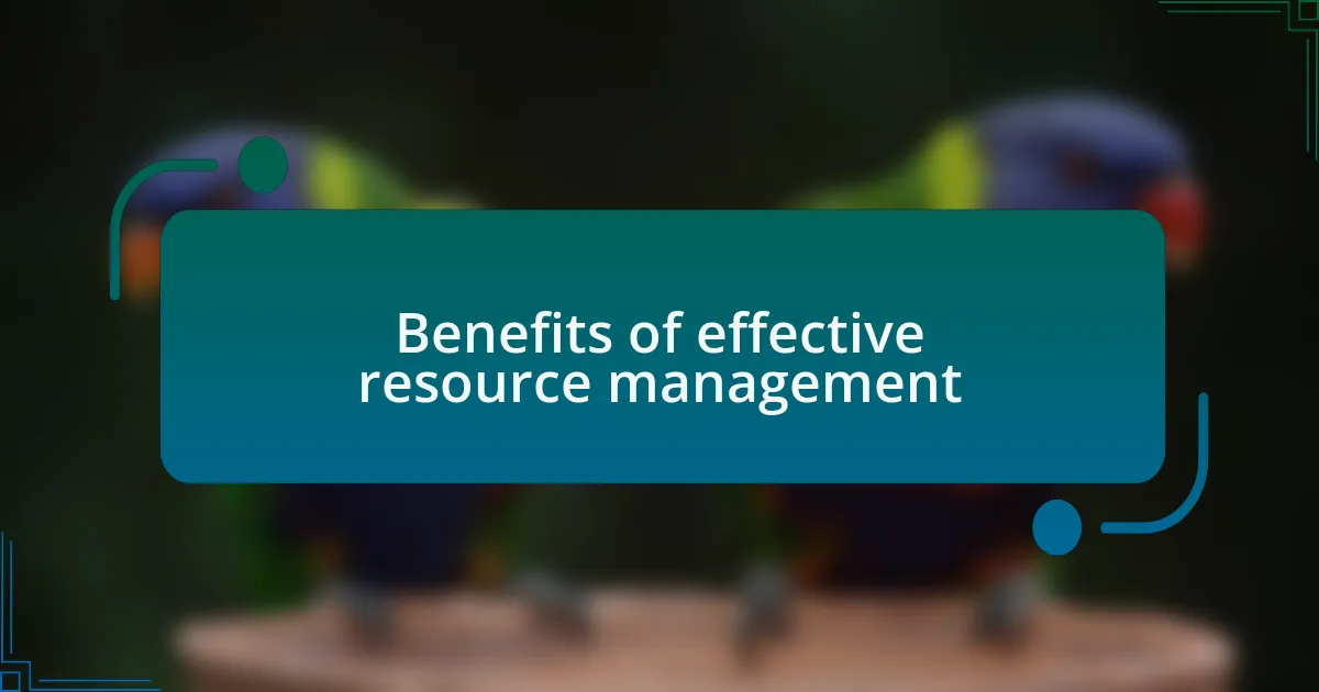 Benefits of effective resource management