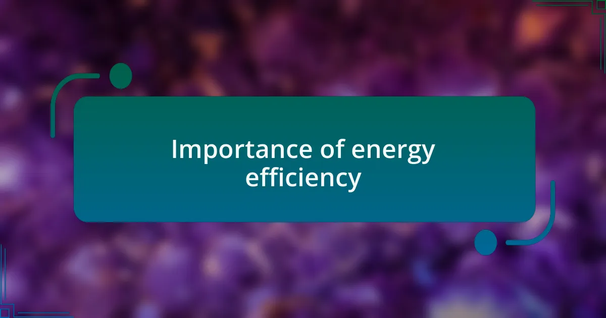 Importance of energy efficiency