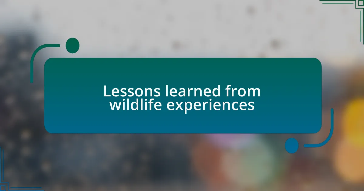 Lessons learned from wildlife experiences